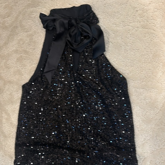 Generation Love sequined black evening top with black silk ribbon ties in back - Picture 4 of 5